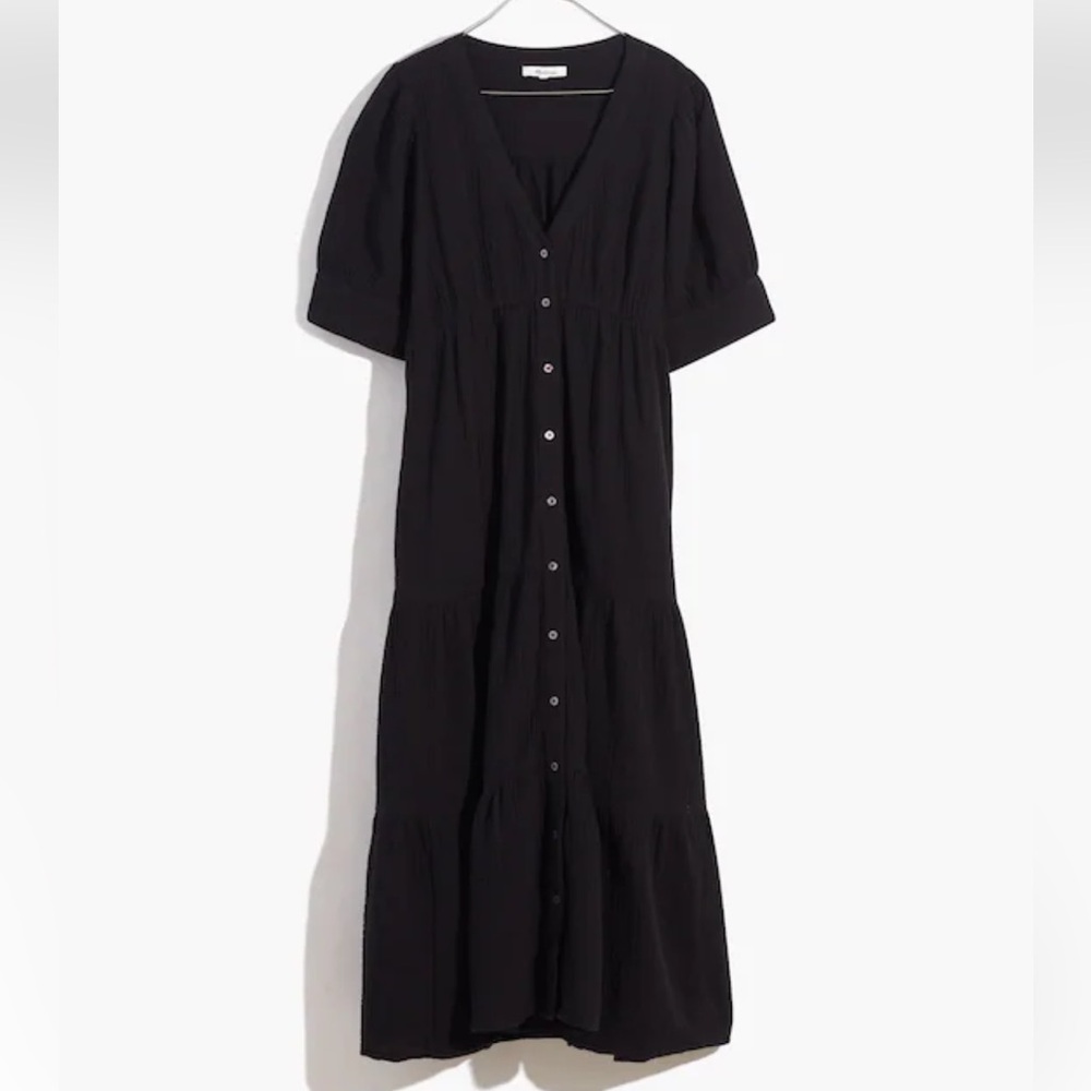 Madewell Lightspun Button-Front Tiered Midi Dress